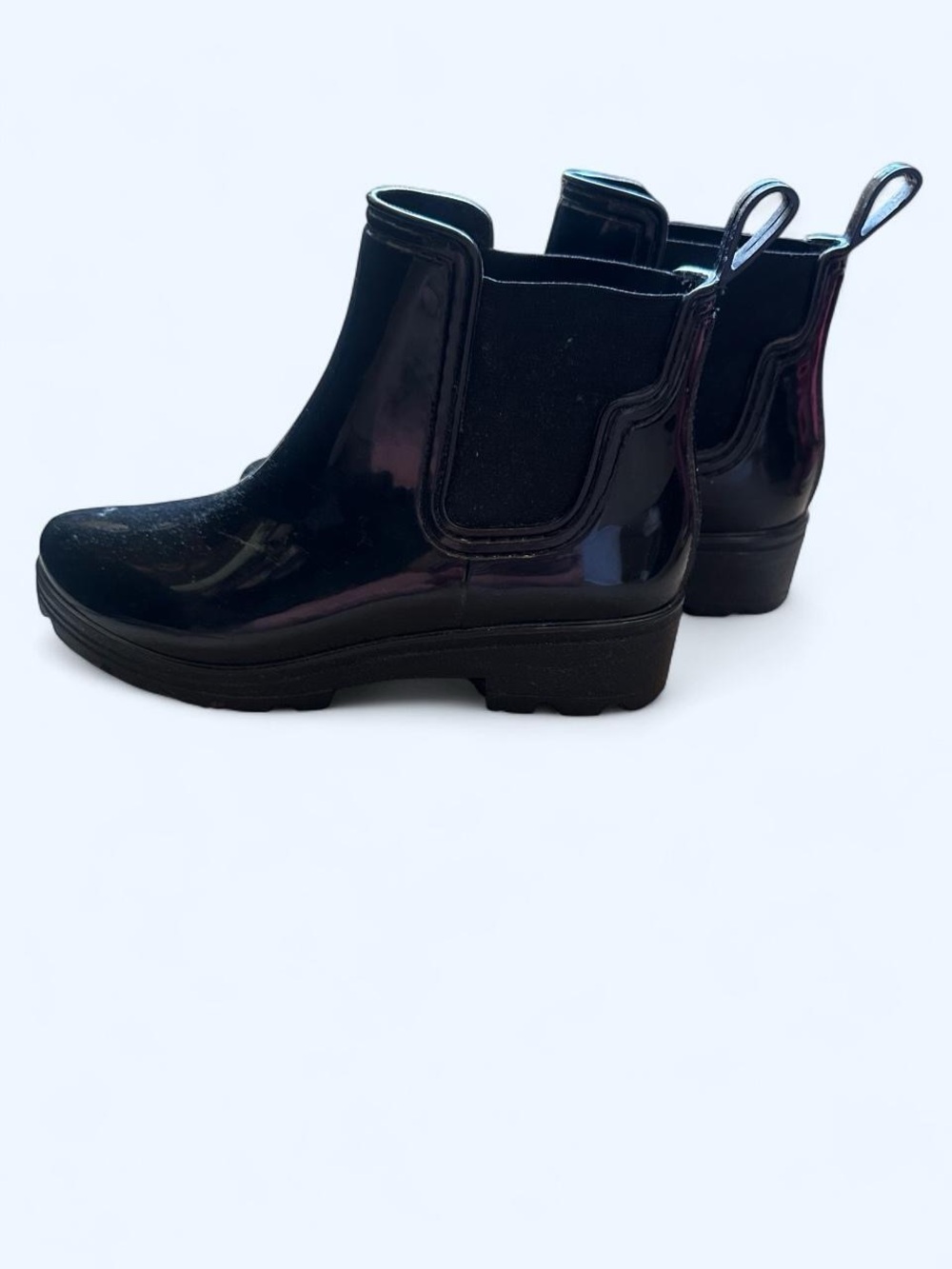 Lucky Brand Black Glossy Rain Boots - Women's Chelsea Style - Picture 2 of 3
